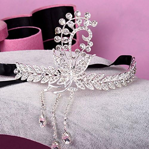 Tahity Elegant Bling Silver Bridal Headdress Crystal Rhinestone Diamond Crown 3 Pendant Tiara Jewelry Headband for Wedding Birthday Souvenir Party