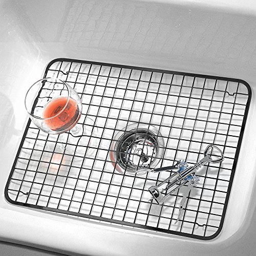 InterDesign Gia Kitchen Sink Protector Grid Mat Large, Matte Black