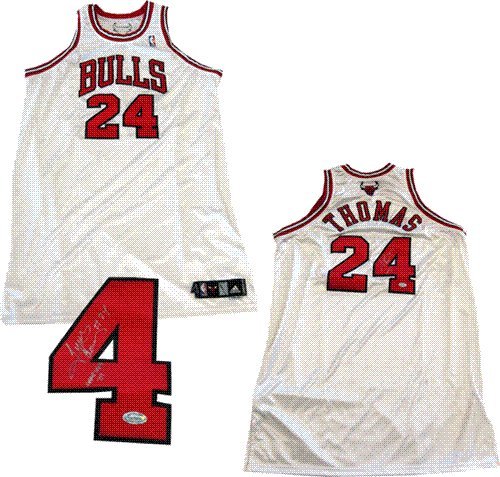 Tyrus Thomas Autographed/Hand Signed Game Used 2007 Chicago Bulls Authentic White Jersey
