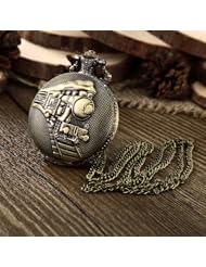 Youyoupifa Bronze Alloy Fashion Train Pattern Carved Vintage Style Antique Pocket Watch