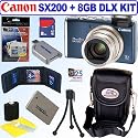 Canon PowerShot SX200IS 12.1 MP Digital Camera (Blue) + 8GB Deluxe Accessory Kit