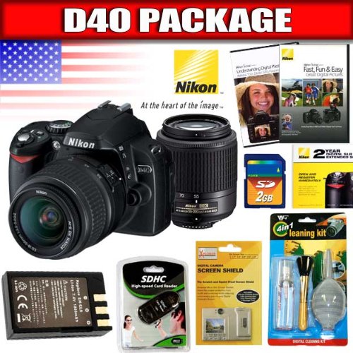 Nikon D40 6.1MP Digital SLR Camera Kit with 18-55mm f/3.5-5.6G ED II AF-S DX Zoom-Nikkor Lens and 55-200mm f/4.5-5.6G ED AF-S DX Zoom-Nikkor Lens Package 1
