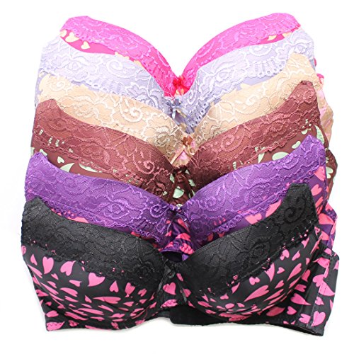 Queen's 6 Pack D and DD Cup Bras Heart Prints