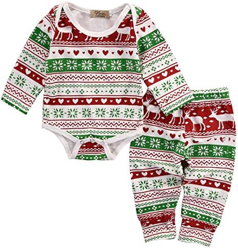 Infant Baby Girl Boy Long Sleeve Romper Pants Deer Christmas Pajamas Outfits Set (3-6 Months, Red)