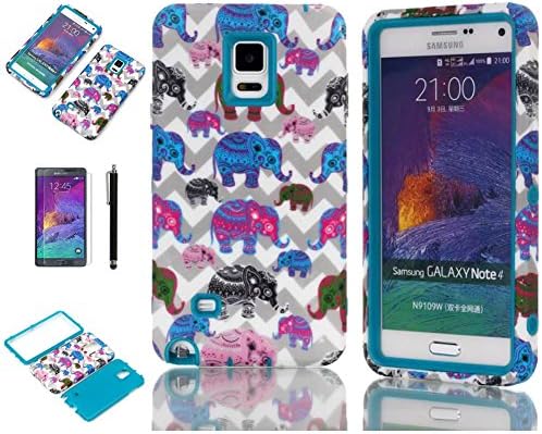 Note 4 Case, Galaxy Note 4 Case, MISTOT(TM) Cover with Unique Cute Elephants Pattern Full Body Hybrid Impact Shockproof Defender Holder Case Cover for Samsung Galaxy Note 4