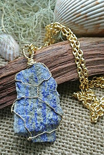 Lapis Lazuli Rough Stone Wire Wrapped Pendant Necklace
