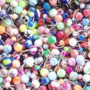 Belly Ring Assorted Lot of 25 Belly Button Rings Assorted Navel Rings with Alcohol Pad Surgical Steel 14 Gauge Banana Piercing (25 Pieces)