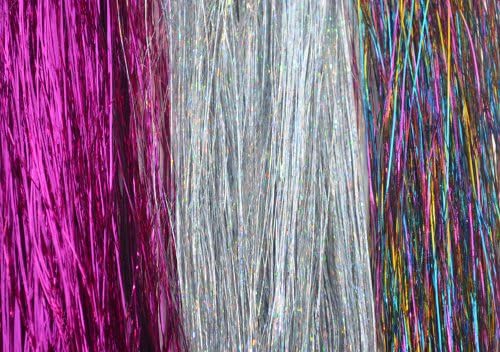 Hair Tinsel, 21 Strands, Hot Pink, Sparkling Silver, Shiny Rainbow, 7 Strands Each - FREE Hook Tool and 21 Micro Beads for Installing