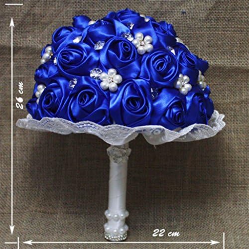 Liventop Handmade Diamond Pearl Rhinestone Brooch Bridal Hold Flowers Wedding Bouquet Royal Blue