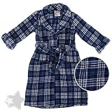 Navy and White Plaid Plush Bath Robe for Boys