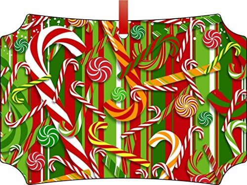 Christmas Candy-Berlin Aluminum Christmas Ornament with a Red Satin Ribbon/Holiday Hanging Tree Ornament/Double-Sided Decoration/Great Unisex Holiday Gift!