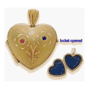 10 Karat Yellow Gold Blue Topaz & Sapphire Heart Locket with Design with 20 Inch Chain