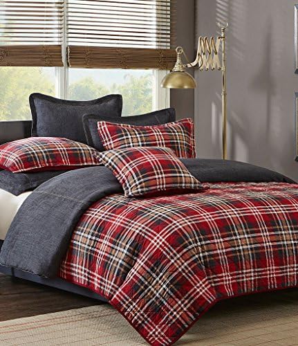 Cremieux Mason 3 Piece Full/Queen Quilt Set -Red Tartan Plaid - 100% Cotton