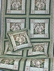 White Tiger Throw and 16" Zippered Throw Pillow Showcasing the White Tiger with Brilliant Green Eyes