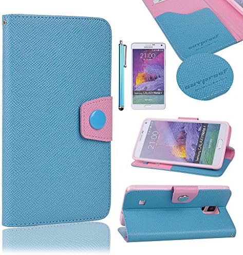 Note 4 Case, OutProof Case for Galaxy Note 4, Colorful PU Leather Wallet Case Flip Stand Slim Cover Credit Card/ID Holders for Samsung Galaxy Note 4 [Blue+Pink]