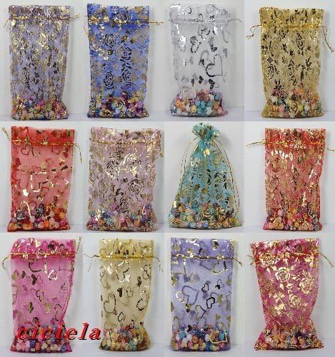 CYNDIE Hot Sale New 20 100pcs Organza Jewelry Packing Pouch Wedding Favor Large Gift Bags 13x18cm Pink&amp;Rose Flower 20pcs