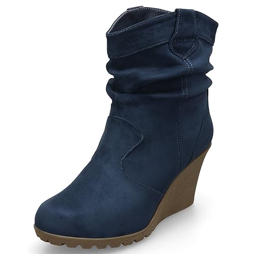 MQ1160 MQ23 B0088W7R3K Damen bequeme halbschaft Stiefeletten mit Keilabsatz MQ1160 DkBlue Gr. 39 Dunkel Blau