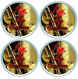 Gift Boxed Set of 4 Round Coasters Music Saxophone