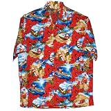 Santa Claus Beach Fun Christmas Hawaiian Style Men's Hawaiian Aloha Shirt in Red