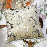 Bettino - [Silver Beige Rose] Decorative Pillow Cushion / Floor Cushion (23.6 by 23.6 inches)