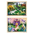 Melissa & Doug Deluxe Wooden 48- Piece Jigsaw Puzzle Bundle - Castle/Horses