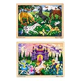 kids and infants educational toys item: Melissa & Doug Deluxe Wooden 48- Piece Jigsaw Puzzle Bundle - Castle/Horses