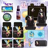 NEW 15 Pcs Complete Tinkerbell Fearless Flirt Combo Front Rear Car Floor Mats, Seat Covers, Rear Bench Set Cover, Steering Wheel Cover, License Plate Frame, CD Organizer, Large Sunshade, Key Chain and a 2oz Travel Size Purple Slice the Multi Purpose Detailer and Cleaner