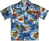 Boys Red Hibiscus Island Hawaiian Aloha Cotton Shirt