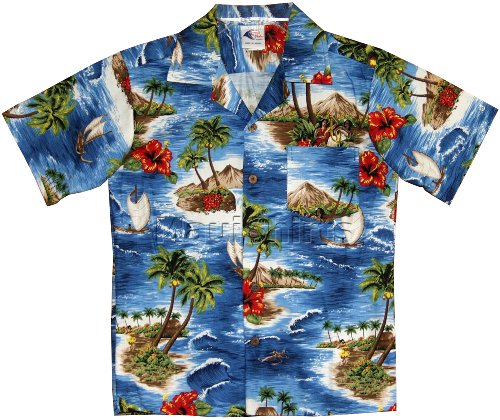 Boys Red Hibiscus Island Hawaiian Aloha Cotton Shirt