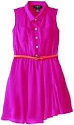 Girls Keyhole Lace  Belted Sequined Long Sleeves Chiffon/Metallic/Polyester/Spandex/Knit  Shirt  Dress With a Bow(s) and a Ribbon 