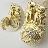 ALTO Ladies' Gold tone Crystal Cat Pendant / Broach Locket Watch with Gold-tone Chain. Model: J39596