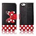 Yakamoz Lovely Cute Black Red Bow Bowkot Polka Dot Leather Flip Wallet Stand Case with Card Slots for Apple Iphone 6 4.7 Inch with Free Screen Protector & Stylus Pen