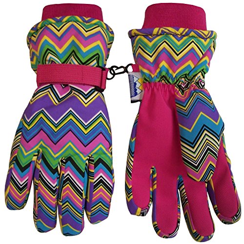 N'Ice Caps Girls Thinsulate and Waterproof Zig Zag Print Winter Ski Glove