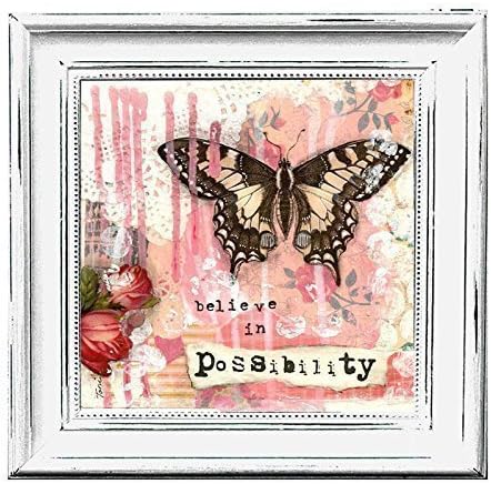 vintage butterfly - French Paris - 8x8 Mixed media art print - believe in possibility - quote - wall decor, pink, cream, shabby and chic, country chic