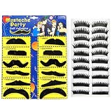 12 Fake Mustaches Costume Party Disguise+10 Pair Long False Eyelashes Makeup