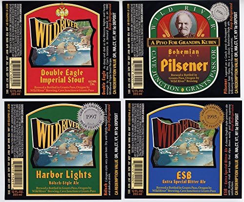 Set of Six Wild River Brewing Grants Pass Oregon Brewery Bottle Labels