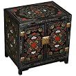 Hand-painted Asian Furniture - 25" Tibetan Style Black End Table / Storage Cabinet
