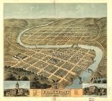 Bird's eye view of the city of Frankfort, the capital of Kentucky 1871., large historic panoramic map reprint 39x36