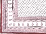 ShalinCraft Bed Sheets White - Red Block Print Rustic Décor India Queen Size (bshtd505)