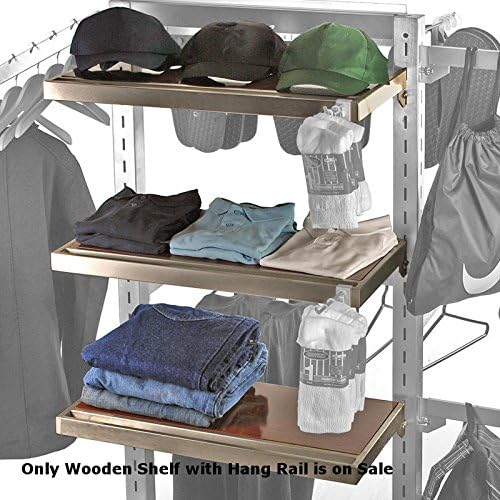 New Retail Satin Nickel Wooden Shelf with Hang Rail 24" Widex1.5" Highx12" Deep