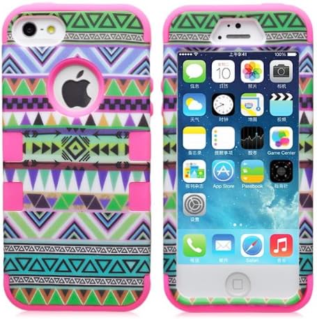 ROKE(TM) Design Tribal Stylish Three Layers of Protection Hybrid Defender Case of Armor Combo Cover For iPhone 4 4S - Light Red