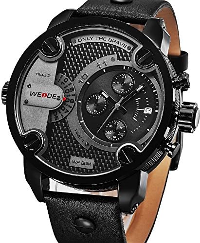 2016 New Luxury Brand Quartz Watches Men Dual Time Oversize Clock Men Sports Military Leather Strap Fashion Wrist Watch