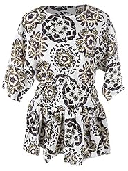 Peplum Scoop Neck Bishop Long Sleeves General Print  Dress