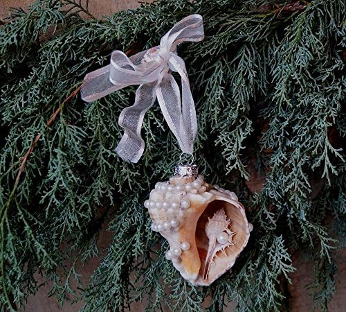 Christmas tree Ornament, Natural Seashell, Seashell with pearls Christmas Ornament, Heirloom Ornament, Victorian Christmas Ornament