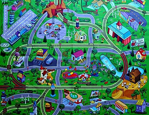 Large Town Airport Train Track Street Road Play Mat. Car Farm Kid Big Rug Home