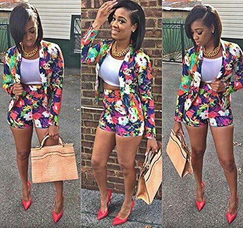 Women's Two Piece Floral Mini Short Jackets Elegant Laper Party Sexy Set