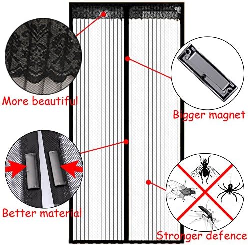 Magnetic Screen Door, LROO(TM) Mesh Curtain: Premium Quality, Keeps Bugs & Mosquitoes Out, Lets Cool Breeze in - Easy to Install Wont Fall Apart Like Magic Mesh As Seen on Tv (39'' X 83'', Black)