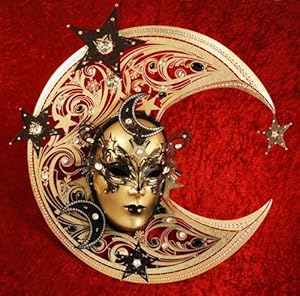 Antifaces veneciados de materiales sencillos y ligeros. Piezas de artesania tradicional, decoración y colección. Modelo Fantastic Moon