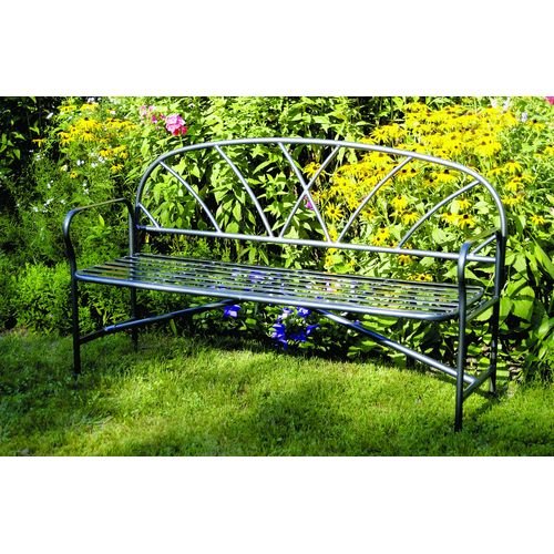 Achla Lawn & Garden Patio Decor Black Wrought Iron Lattice Bench Zen Outdoor Garden Bench Furniture