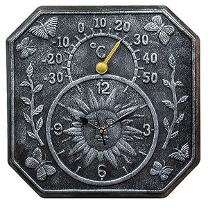 Poolmaster Terra Cotta Clock/Thermometer - Black